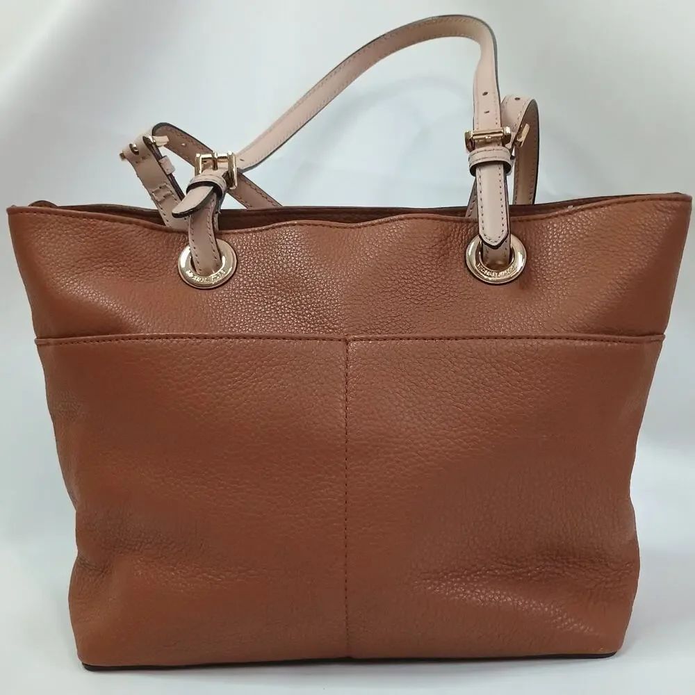 Michael Kors Bedford Pebbled Leather Tote Bag Brown Shoulder Pocket Purse Medium